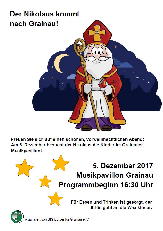 Der Nikolaus besucht am 05. Dezember die Kinder im Grainauer Musikpavillon.